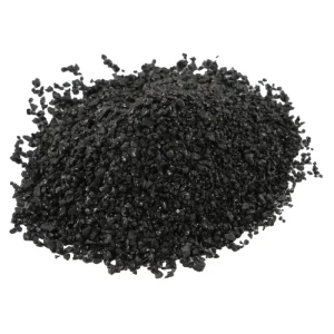 A close-up view of fine black aquarium gravel, ideal for freshwater fish tanks and planted aquascapes.